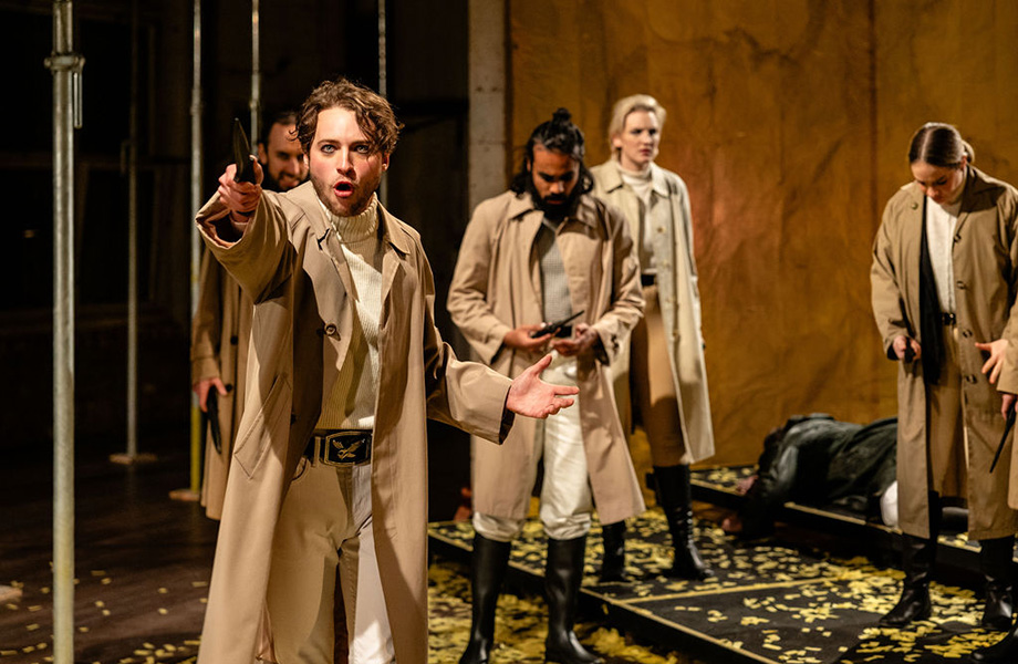 Matthew Connell as Marcus Brutus with cast (photograph by Chelsea Neate).